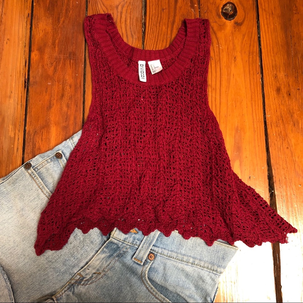 H&M maroon crop crochet knit crop top net small